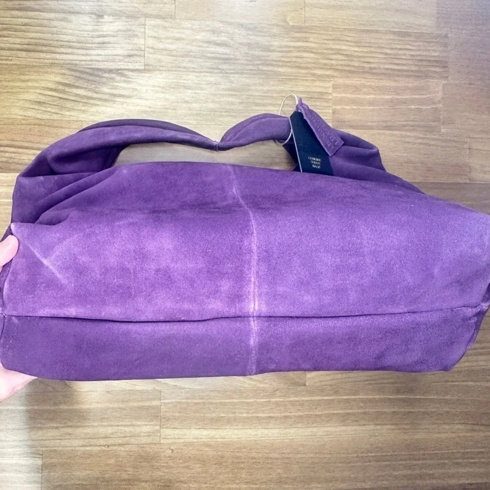 Deep Purple Genuine Suede Hobo Bag Slouchy Shoulder Purse NWT